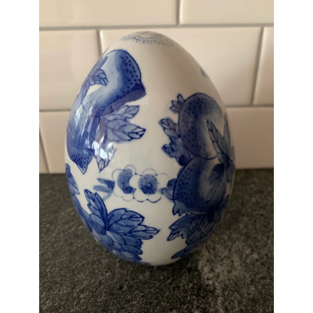 Ceramic Vintage Blue and White Porcelain Decorative Egg For Sale - Image 7 of 7