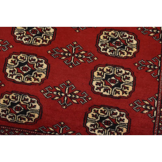 Bokhara Rug 4’2” X 6’2” Red Wool Tribal Hand-Knotted Oriental Carpet For Sale - Image 4 of 11