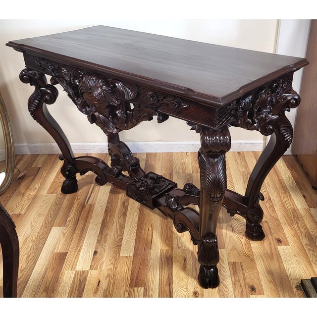 Irish Style Sideboard Carved Mahogany North Wind Face Console Table For Sale - Image 4 of 17