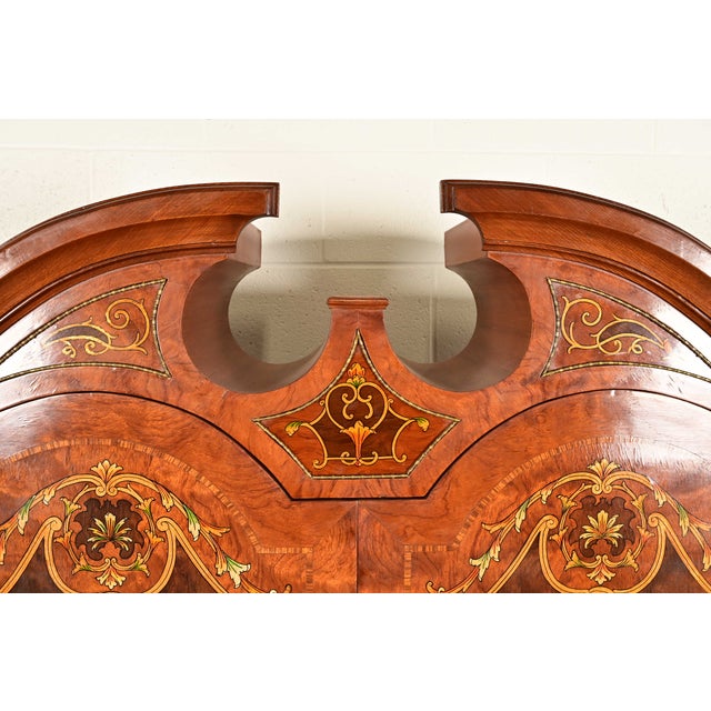 Baker Furniture Style Georgian Burl Wood Inlaid and Hand Painted Drop Front Secretary Desk With Bookcase Hutch Top For Sale - Image 11 of 15