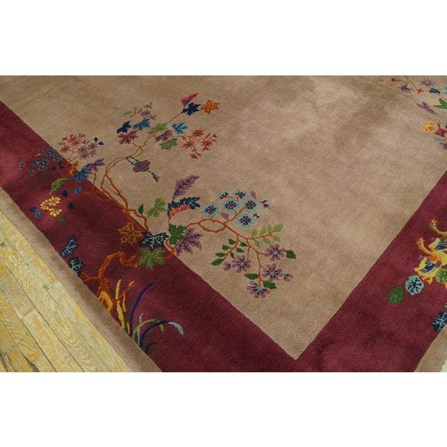 Taupe 1920s Tan Taupe Flowers Antique Chinese Art Deco Carpet 8' X 9' 9'' by Nichols Workshop Rug For Sale - Image 8 of 12
