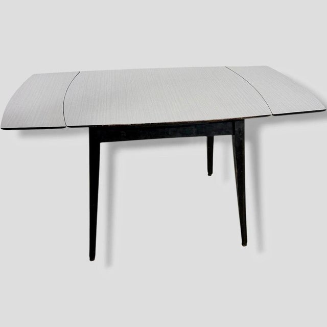 Mid-Century Modern Space Age Black & White Formica Draw Leaf Extending Dining Table For Sale - Image 9 of 10