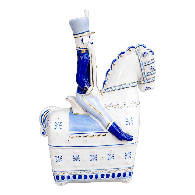 Vintage Hand-Painted Porcelain Hungarian Hussar Figurine in Blue and White, Hollóházi, 20th Century For Sale