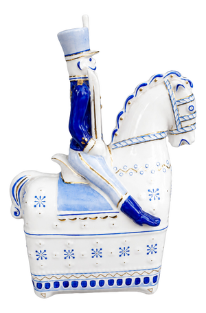 Vintage Hand-Painted Porcelain Hungarian Hussar Figurine in Blue and White, Hollóházi, 20th Century