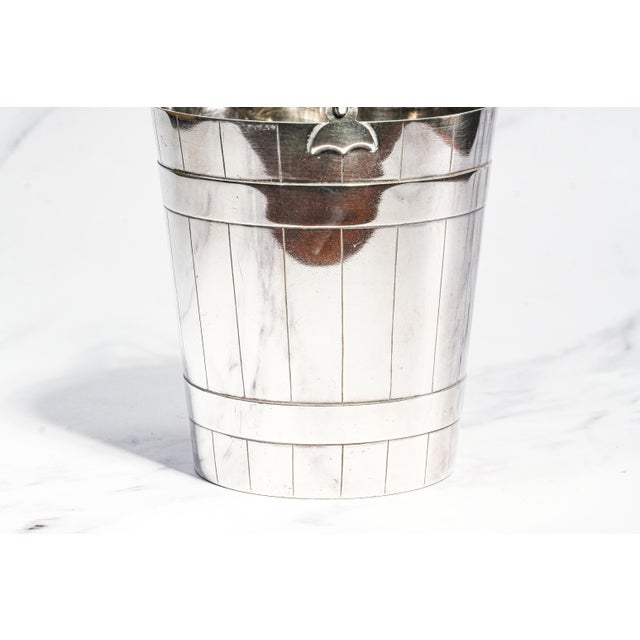 Charming Antique English Silverplate Ice Bucket Novelty Coopered Pail Original Strainer Edwardian Barware Home Decor For Sale In New York - Image 6 of 18