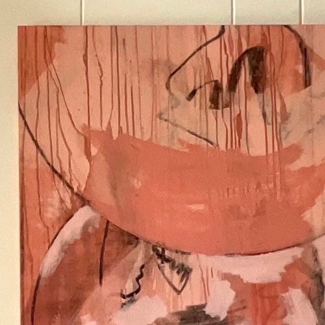 Vintage Signed Abstract Expressionist Pink & Coral Oil Painting For Sale - Image 13 of 14