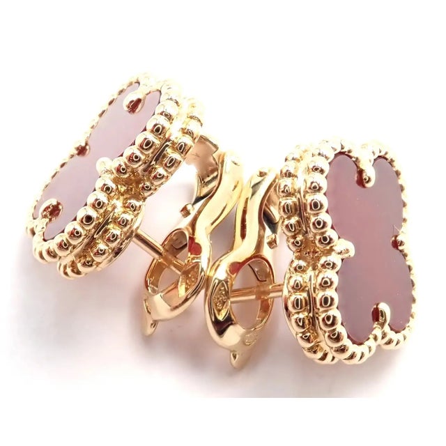 Van Cleef & Arpels Vintage Alhambra Yellow Gold Red Agate Earrings, Pair For Sale - Image 10 of 11