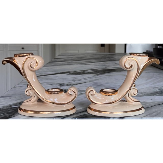 LastCHANCE!1930's Abingdon Pottery Hollywood Regency Style Candle Holders - A Pair For Sale - Image 9 of 12