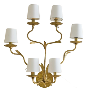 Italian Gilt Leaf Wall Sconce, 1960s - 2 Available