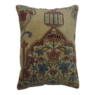 Rose and Khaki Persian Kerman Rug Pillow For Sale