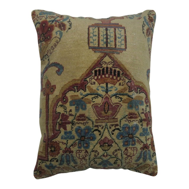 Rose and Khaki Persian Kerman Rug Pillow For Sale