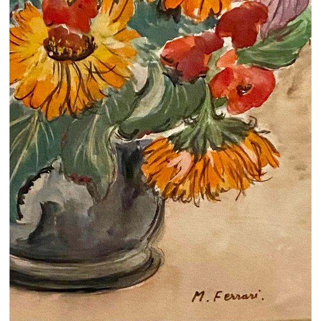 Mid 20th Century Mid-Century Modern Floral Signed Watercolor, Framed For Sale - Image 4 of 4