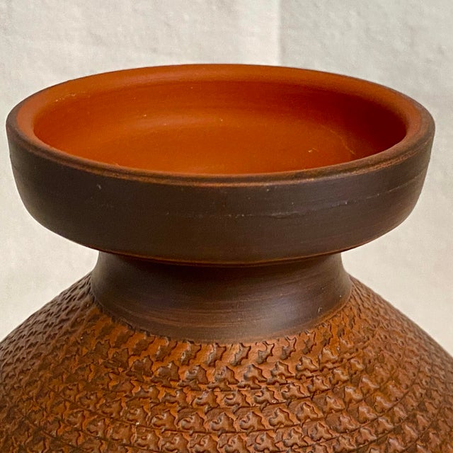 Mid-Century Modern Textured Red Clay Vase Made in Germany For Sale - Image 3 of 8