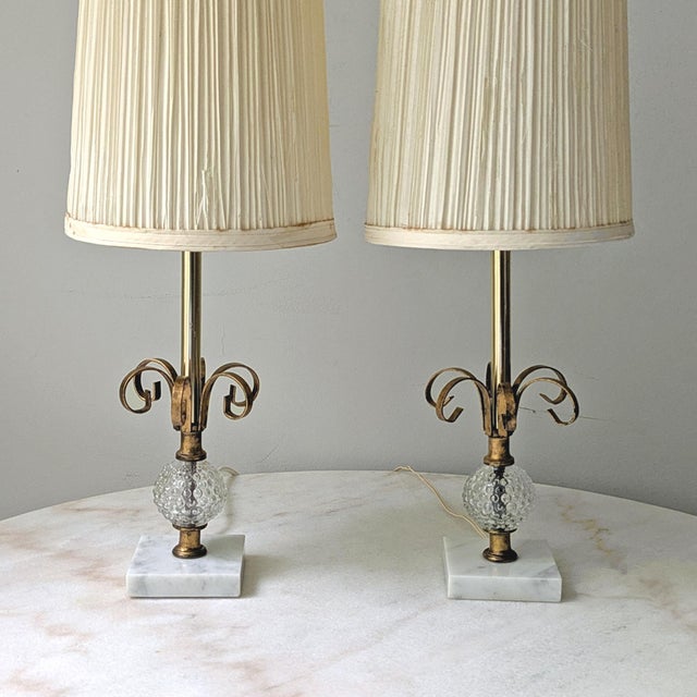 Vintage Marble & Hobnail Glass Vanity Table Lamps, a Pair For Sale - Image 4 of 9