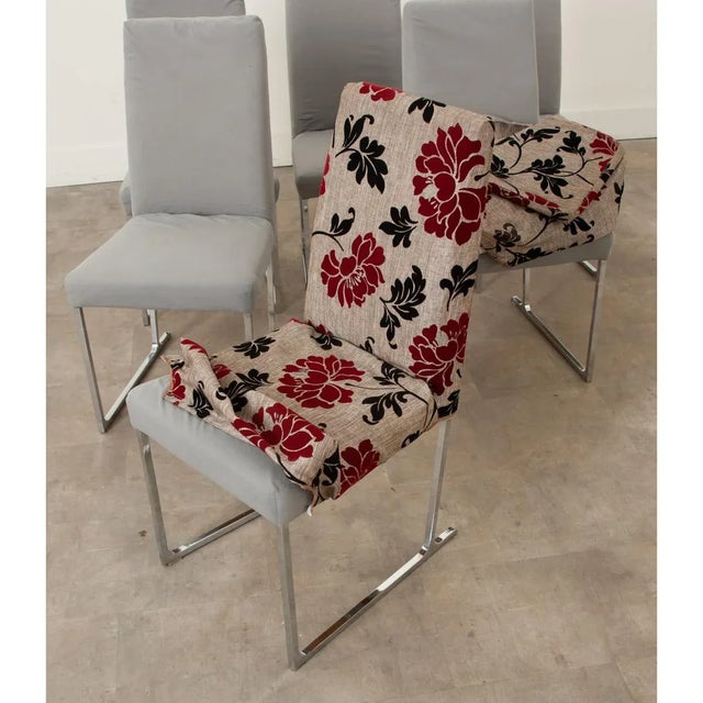 Late 20th Century Modern Chrome Sled Base Dining Chairs - Set of 6 For Sale - Image 5 of 12