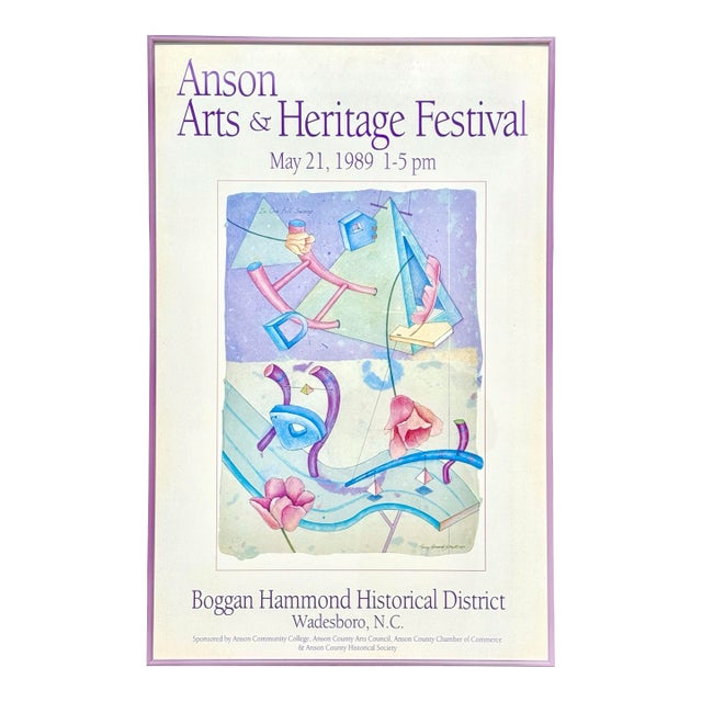 Vintage 1989 Anson Arts & Heritage Festival Large Abstract Framed Exhibition Print For Sale