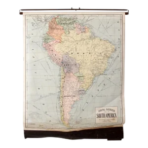George F Cram 1938 Pull Down Map of South America