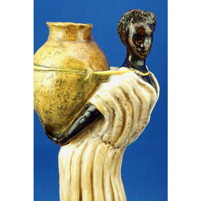 20th Century Majolica Ceramic Sculpture of Woman with Vase from Tanagra Rome, Italy For Sale - Image 11 of 18