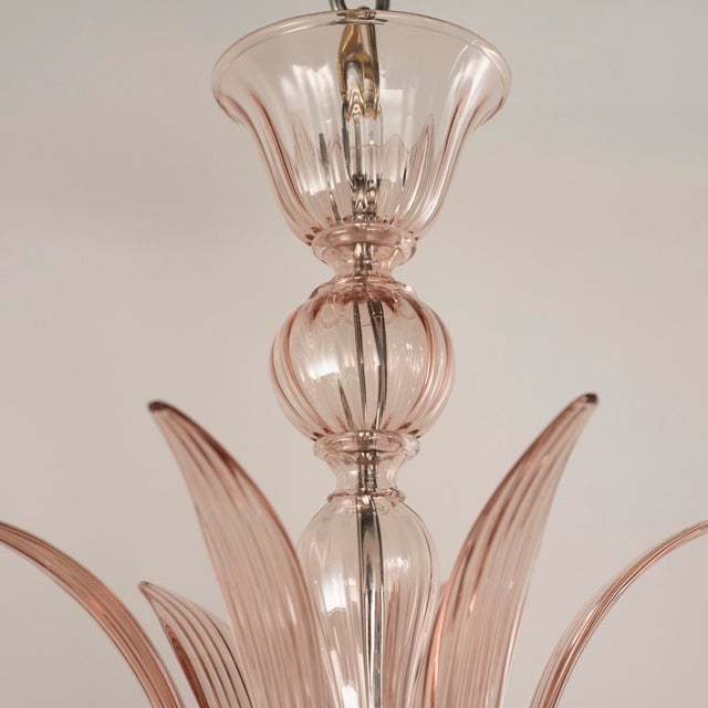 Metal Handmade Cipria Pink Murano Glass Six-Light Chandelier, Italy, 1980s For Sale - Image 7 of 12