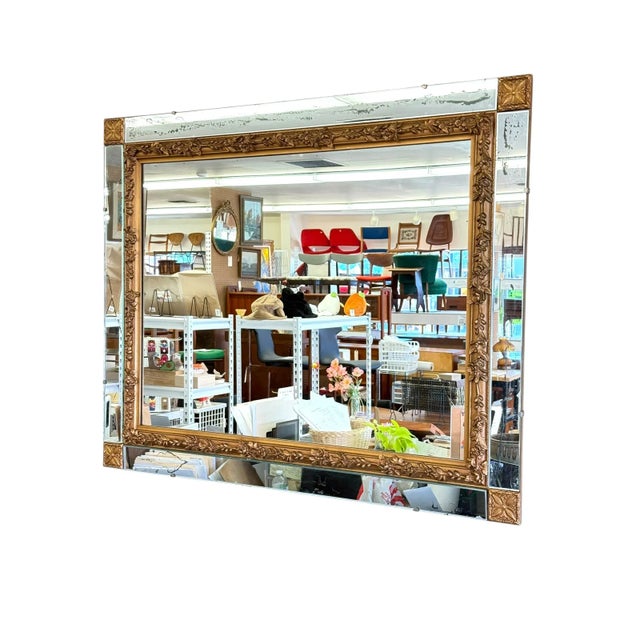 Glass Vintage Ornate Wall Mirror With Gold Floral Frame & Antiqued Mirror Panels For Sale - Image 7 of 11