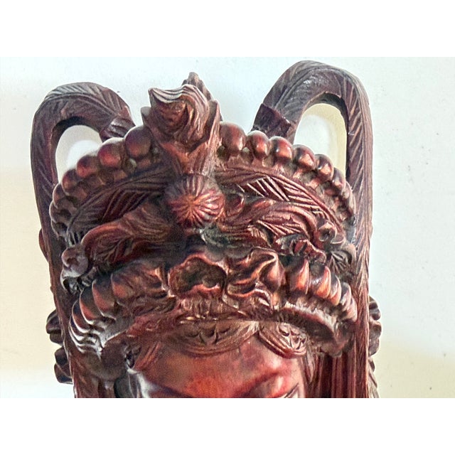Pair of Vintage Balinese Rama & Sita Hand-Carved Wood Theatrical Wall Masks For Sale - Image 9 of 15