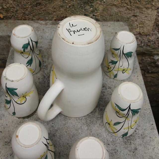 Floral Decor Ceramic Orangeade and Coffee Set, France, 1950s, Set of 7 For Sale - Image 6 of 11