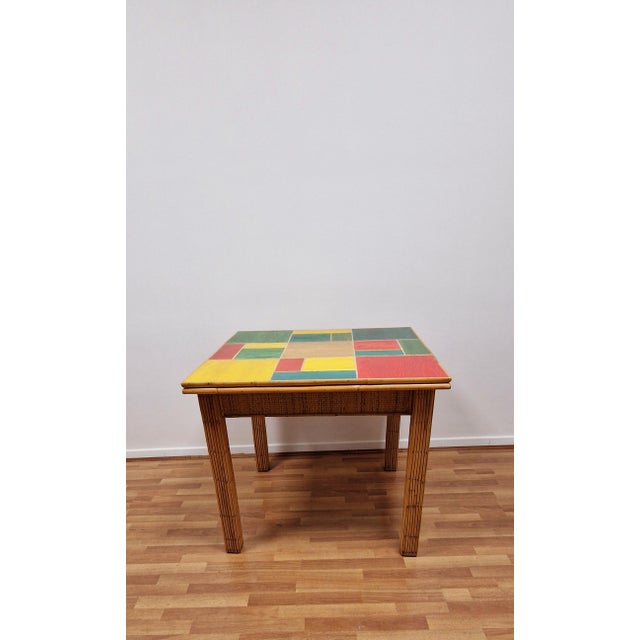 Mid-Century Modern Italian Folding Table in Rattan and Bamboo , 1970s For Sale - Image 3 of 18