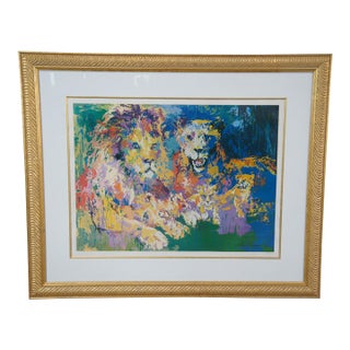 1977 LeRoy Neiman Lions Pride Hand Signed Lithograph Print Framed Pop Art 44" For Sale