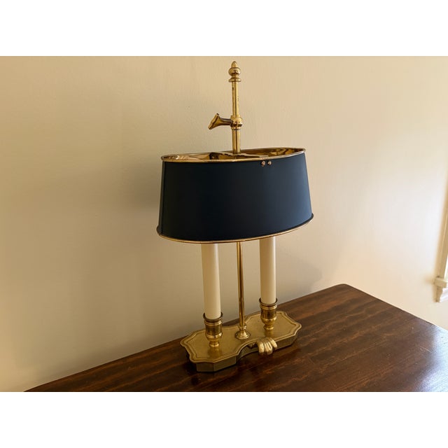 Mid 20th Century Brass Bouillotte Lamp With Adjustable Black Tole Shade For Sale In South Bend - Image 6 of 16