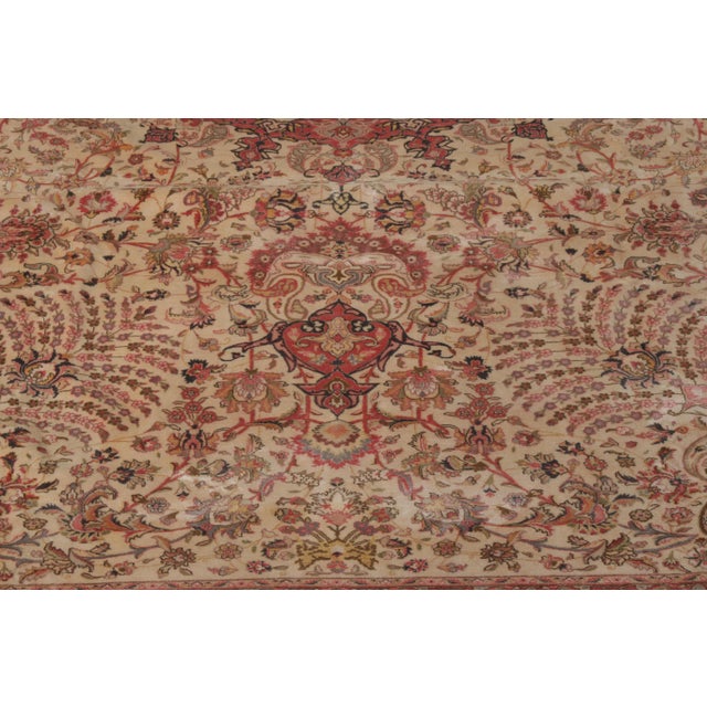 Rug & Kilim Hand-Knotted Vintage Tabriz Rug - Beige With Pink and Red Floral Medallion Style For Sale - Image 4 of 6