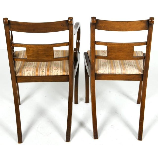 Wood Early 20th Century Set 8 Fine Regency Dining Chairs W Brass Inlay & Saber Front Legs For Sale - Image 7 of 11
