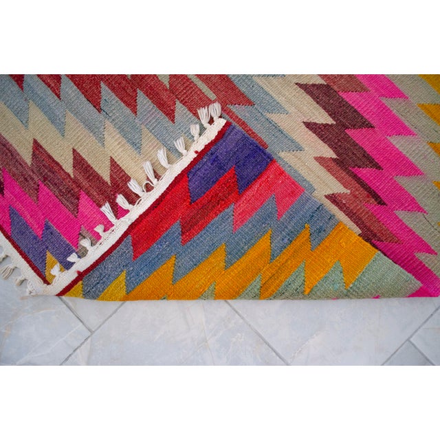 Turkish Handmade Rug Diamond Pattern Vintage Kilim Rug For Sale - Image 14 of 17