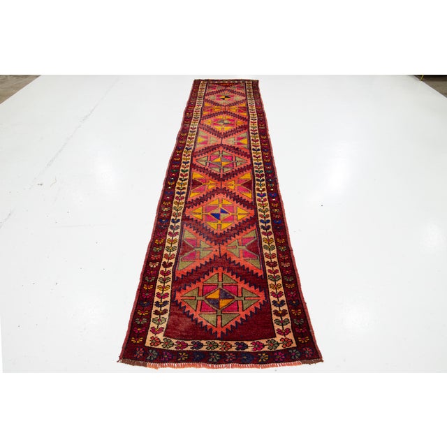 Vintage Persian Hamadan Runner – Geometric Tribal Wool Rug 3x14 For Sale - Image 10 of 10