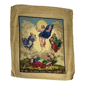 Fine Belgian Embroidery Needlework Textile Panel, The Resurrection of Christ