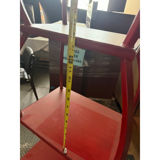 Chinoiserie Vintage Chinoiserie Red Metal Etagere For Sale - Image 3 of 12