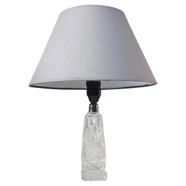 Vintage Scandinavian Table Lamp with Crystal Base, 1940s For Sale