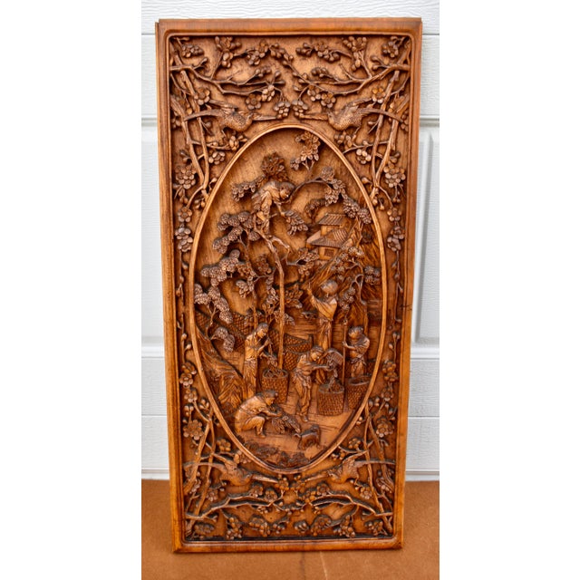 Vintage Wood Wall Plaque Chinese Hand Carved Panel High Relief Figural Asian 3d For Sale - Image 14 of 16