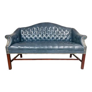 Chesterfield Style Tufted Vegan Leather Camel Back Loveseat Sofa For Sale