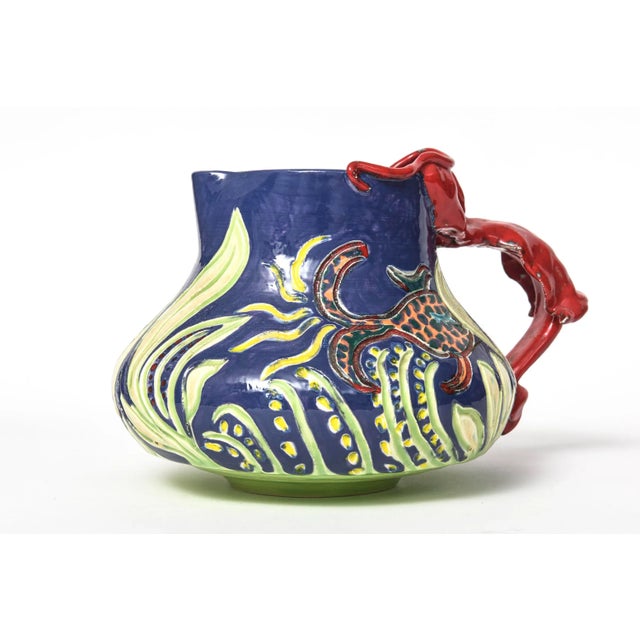 Ceramic 1997 Ceramic Folk Art Pottery Lobster Fish Sealife Under the Sea Pitcher For Sale - Image 7 of 10