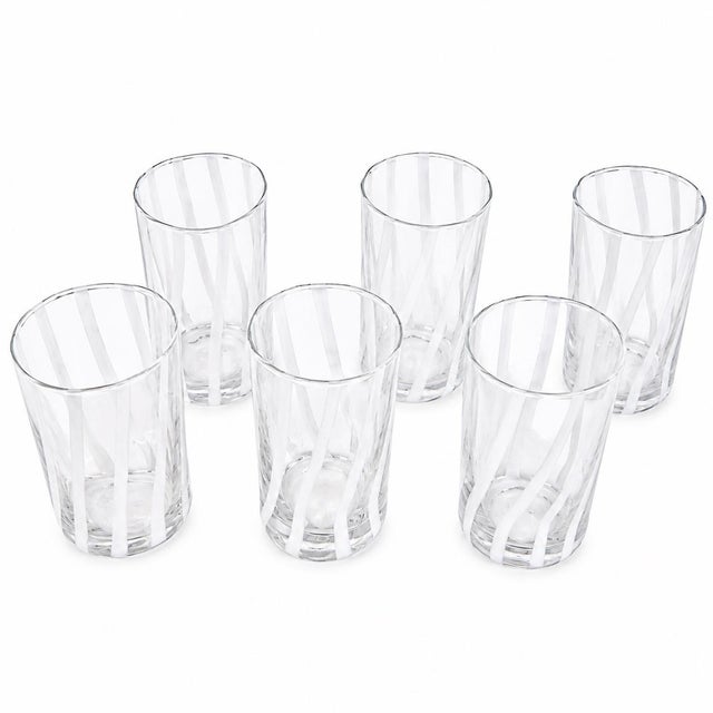 Set of 6 Size: 5.5"H x 3.25"W White/Clear Striped Murano Glass Tumblers Scalloped Rim Made in Italy | Hand-painted Brand...
