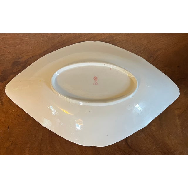Large Antique Early 19th Century English George III Derby Porcelain Navette Shape Dishes With Yellow Border Circa 1800 - A Pair For Sale - Image 9 of 13