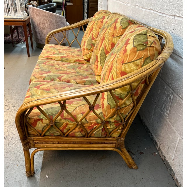 Vintage Palm Beach-Style Reed and Rattan Sofa For Sale - Image 4 of 10