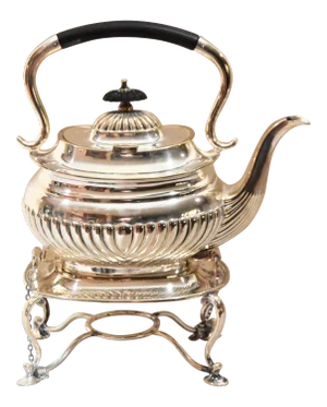 Sheffield Silver Plate Locking Tilting Kettle on Stand W/ Burner
