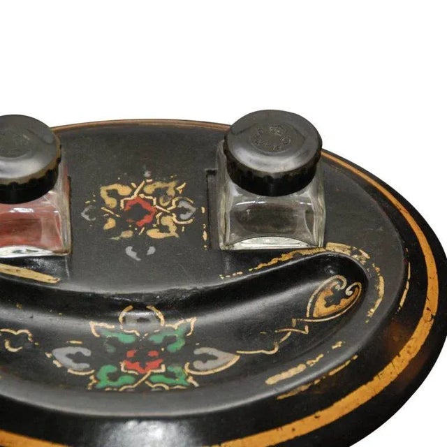 19th Century English Paper Mache Inkstand with Laquered tray. Dress up your desk and give it some history.