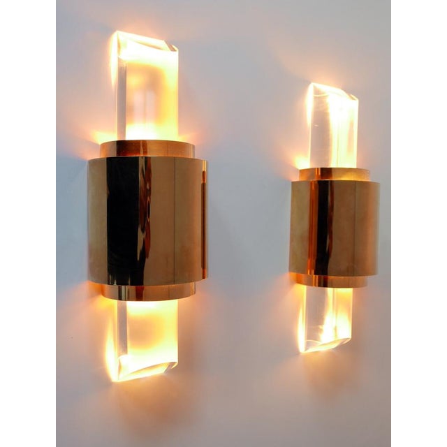 Metal Gilt Brass & Acrylic Glass Wall Lights, Germany, 1980s, Set of 2 For Sale - Image 7 of 18