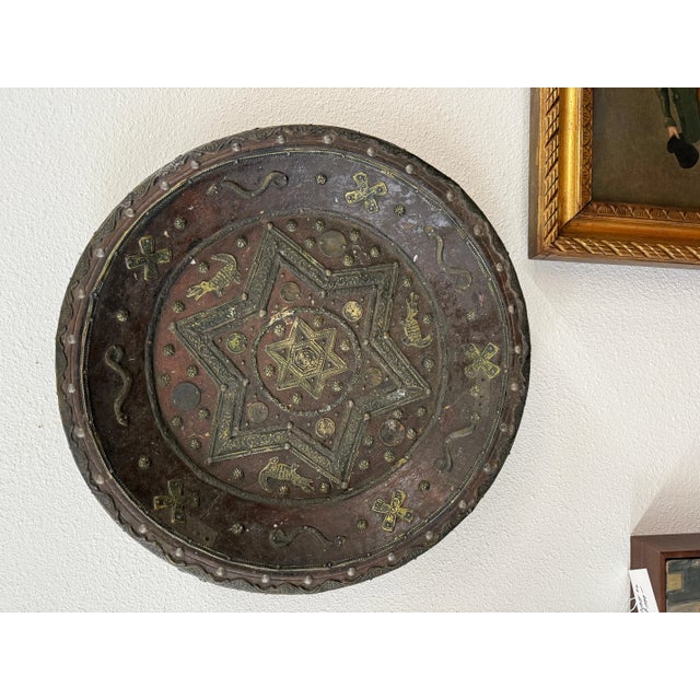 Early 20th Century North African Brass Copper Wood Tuareg Large Charger For Sale - Image 5 of 12