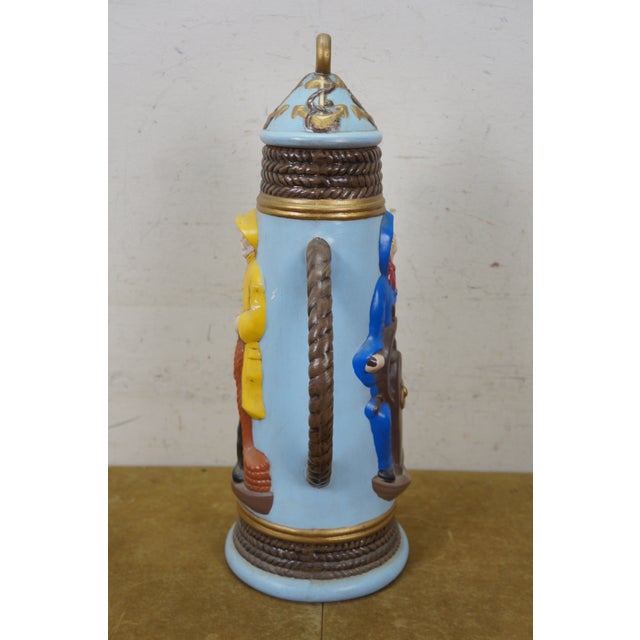 Ceramic Vintage Ceramic Nautical Maritime Fisherman Sailor Rope Handle Beer Stein 17" For Sale - Image 7 of 15