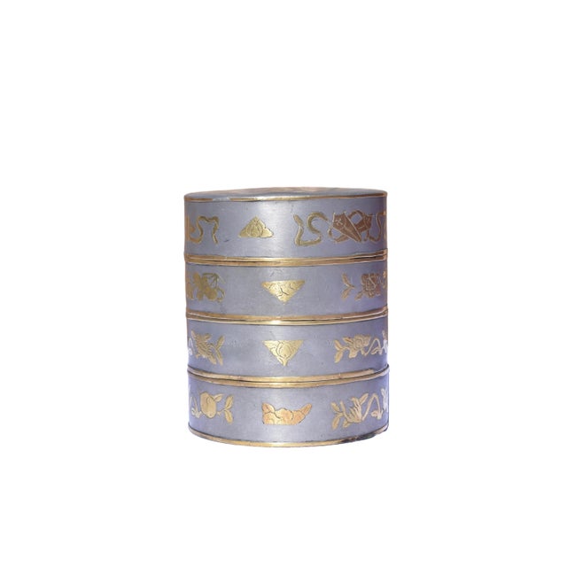 Late 19th Century Chinese Pewter Four-Tier Stacking Sweetmeat Box For Sale - Image 4 of 9