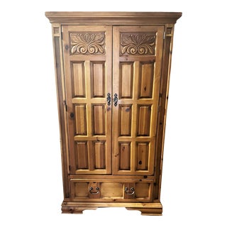 Broyhill Mexican Style Armoire in Burnished Pine - Vintage Late 20th Century For Sale