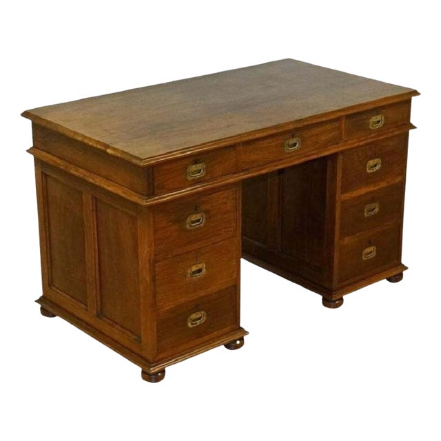 Victoria Regina Military Campaign Pedestal Desk, 1880s For Sale